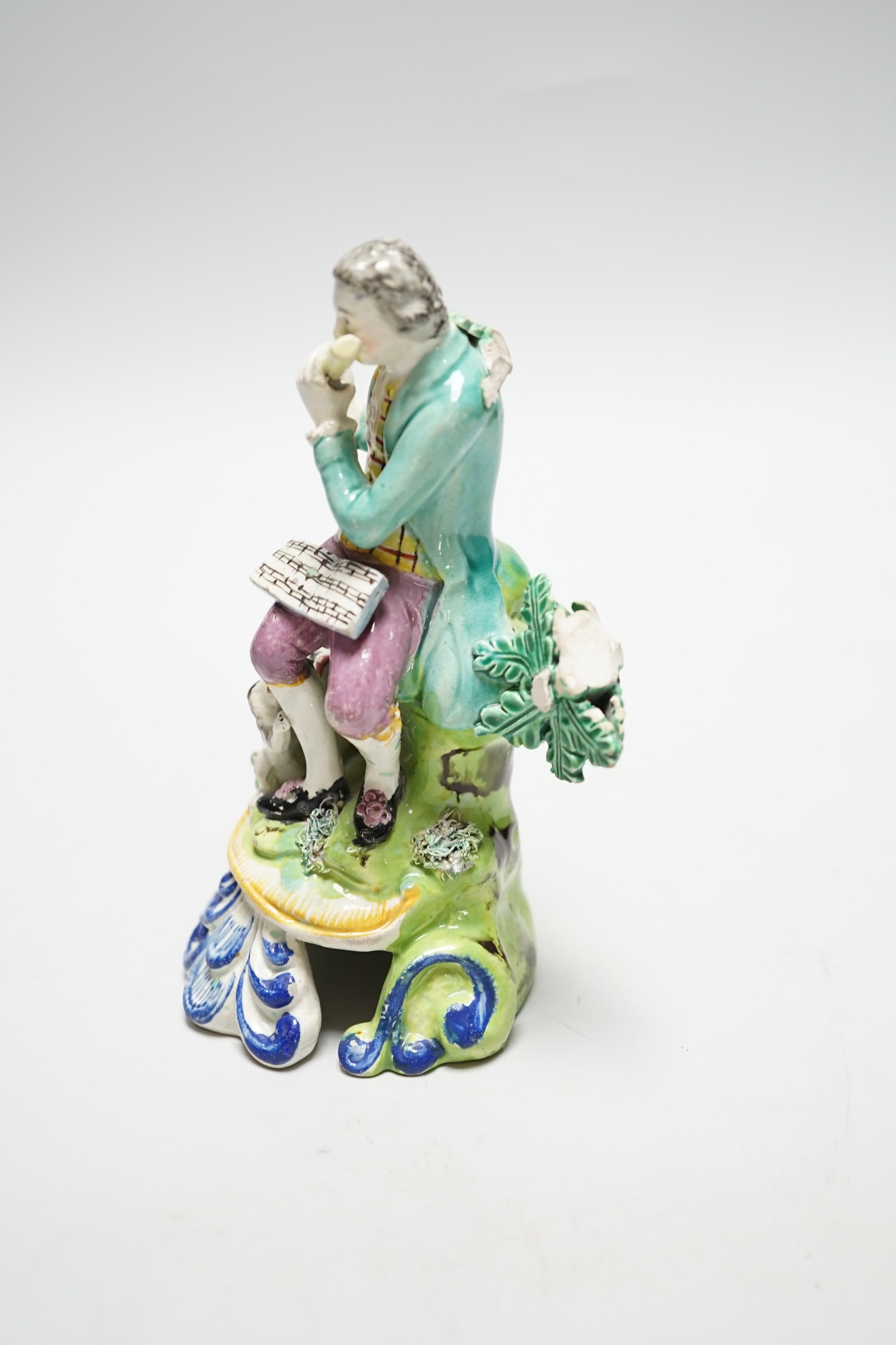 A Staffordshire pearlware musician figure group, c.1820, 16cm